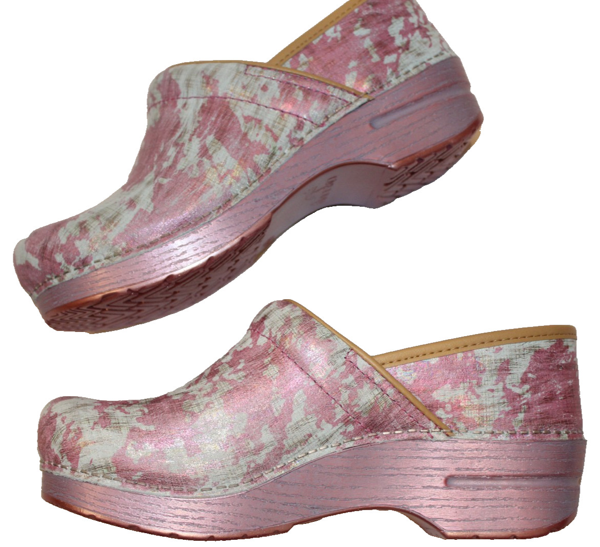 DANSKO WOMEN’S PROFESSIONAL SLIP ON METALLIC CLOGS EU 39 US 8.5-9 WIDE NIB PINK