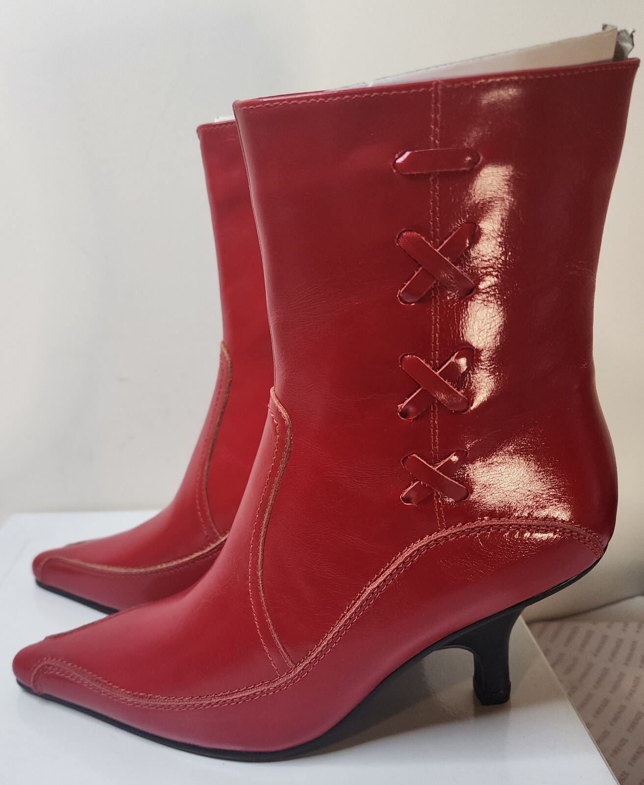 Firenze Women’s Leather Red Calf-Height Pointed Boots Euro Size 36 US 6 with Box