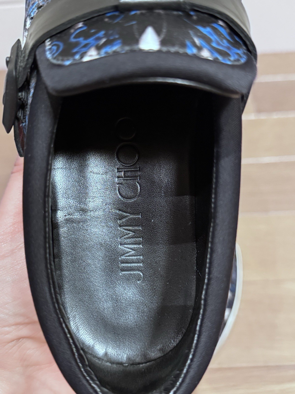 Jimmy Choo Women’s Floral Slip On Sneakers Blue Black White EU 37 Luxury Shoes