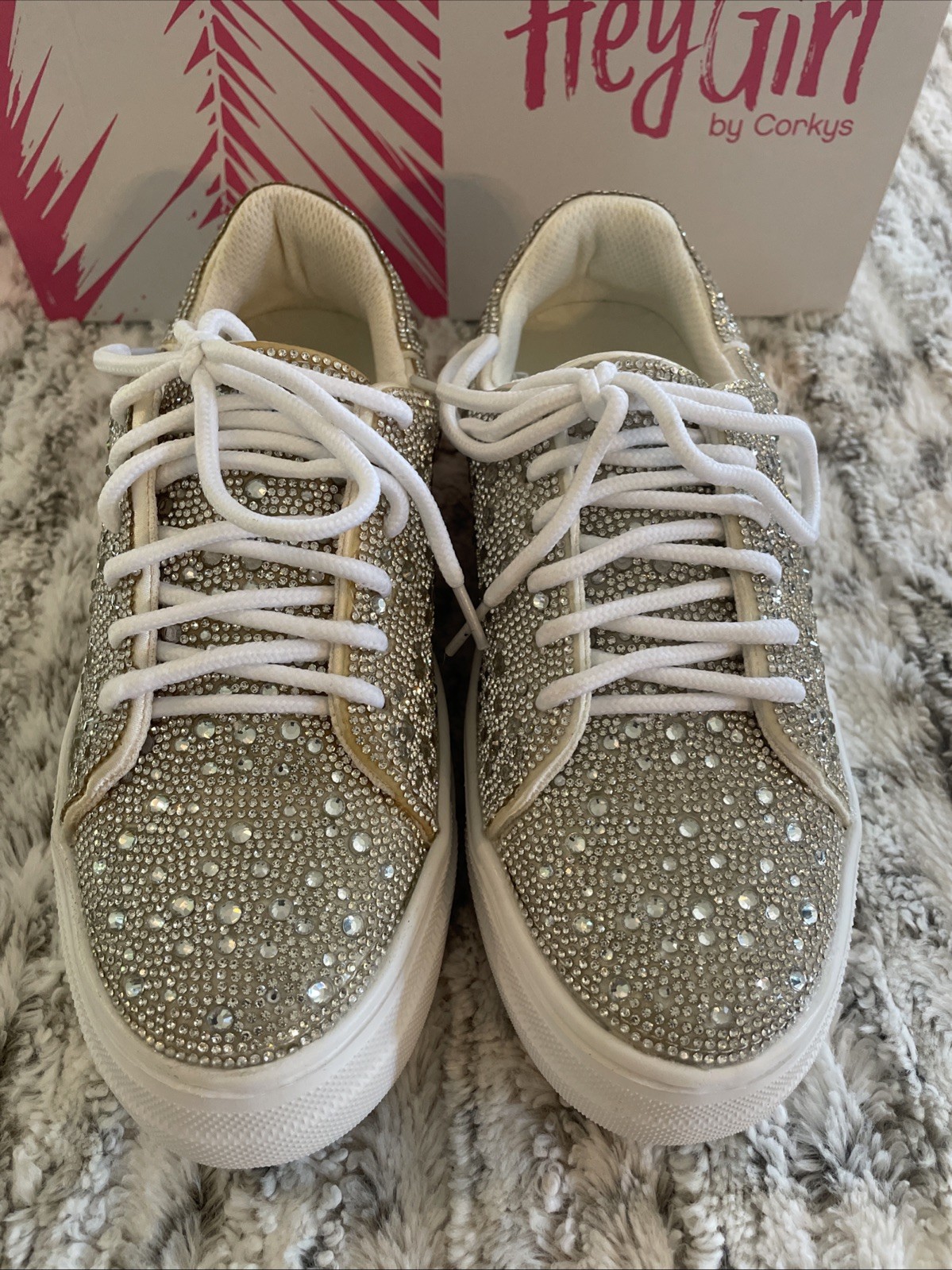 Hey Girl by Corkys Bedazzle Clear Rhinestone Shoes Size 8 Lace Up So Much Bling!