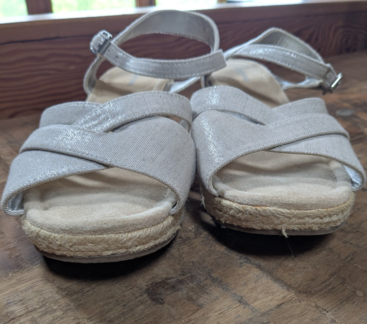 Lands’ End Espadrille Wedge Sandals, Silver Beech, Size 10