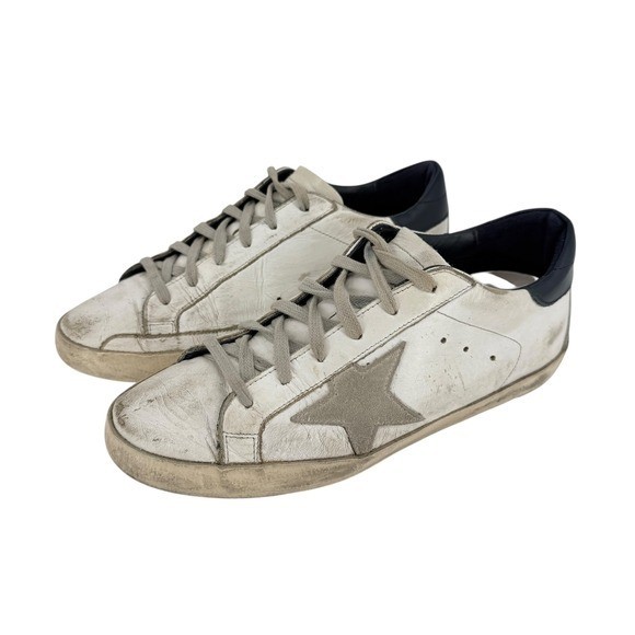 Golden Goose Superstar Sneakers Women 38 US 8 Distressed Leather White Navy