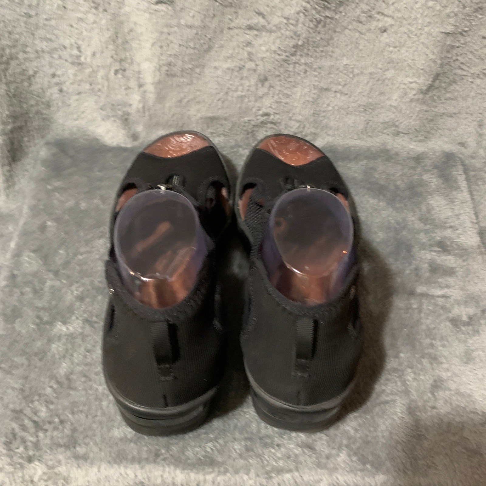 Bzees Duet Black Fabric Wedge Sandals Front Zip Peep Toe Womens Size 11 M