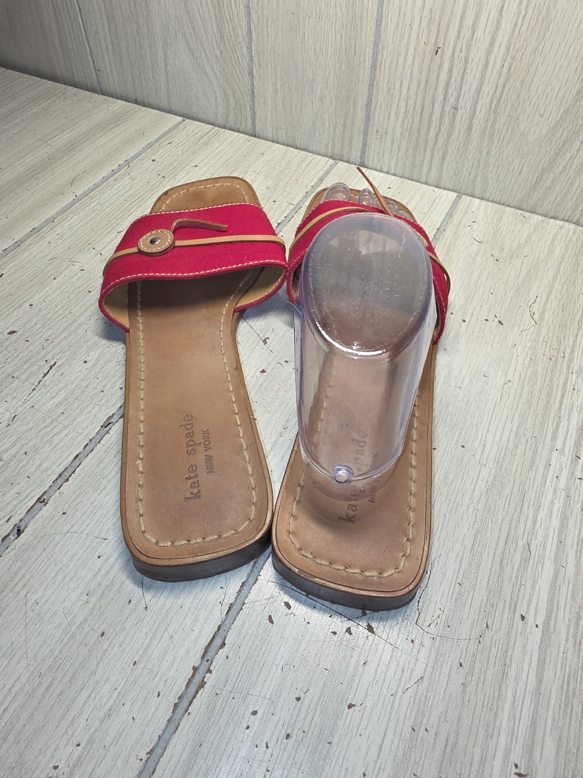 Kate Spade Red Canvas & Leather Flat Slides Sandals Women’s 10B Summer Boho