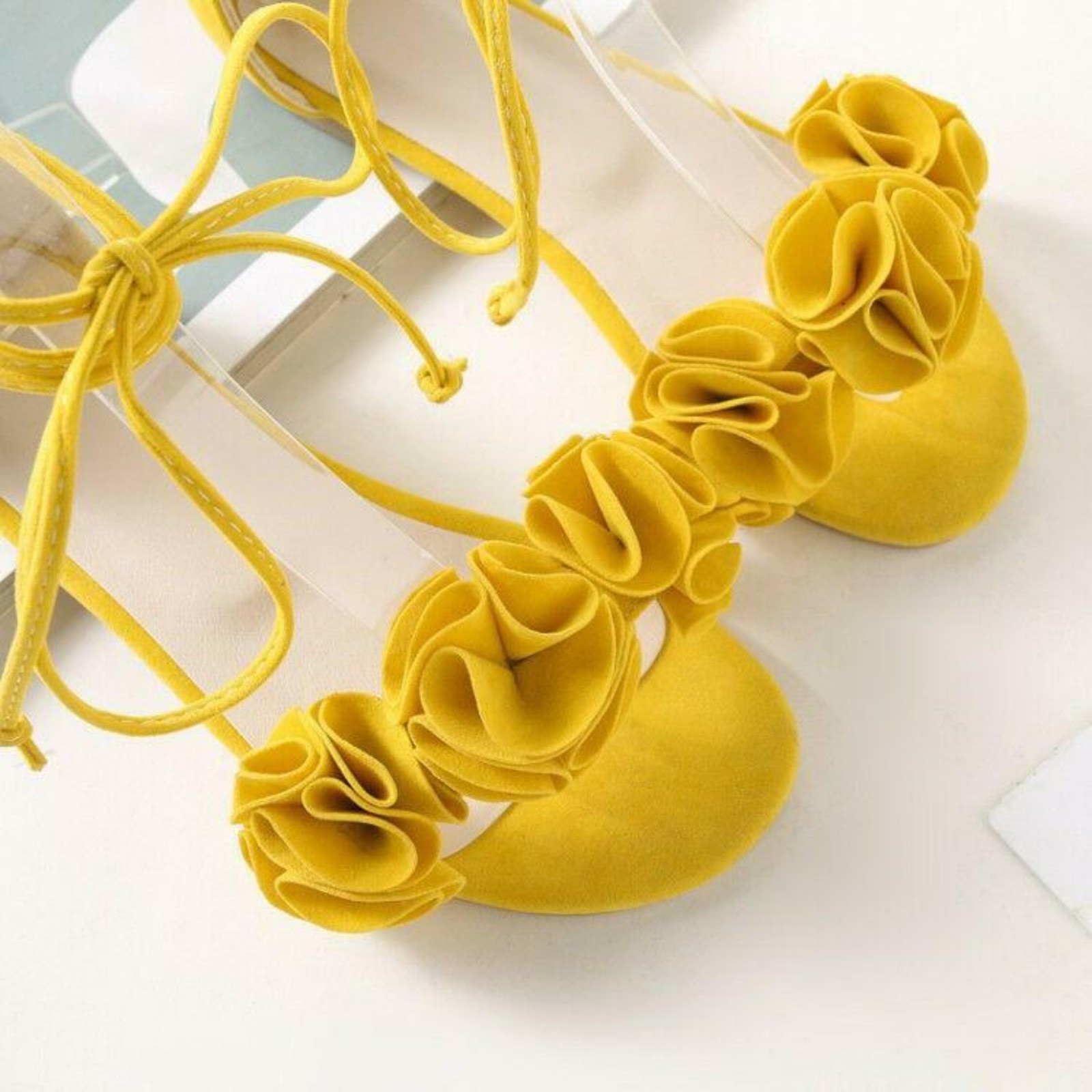 Women‘s Bohemia Flower Strappy Lace Up Sandals Flat Casual Shoes Plus Size