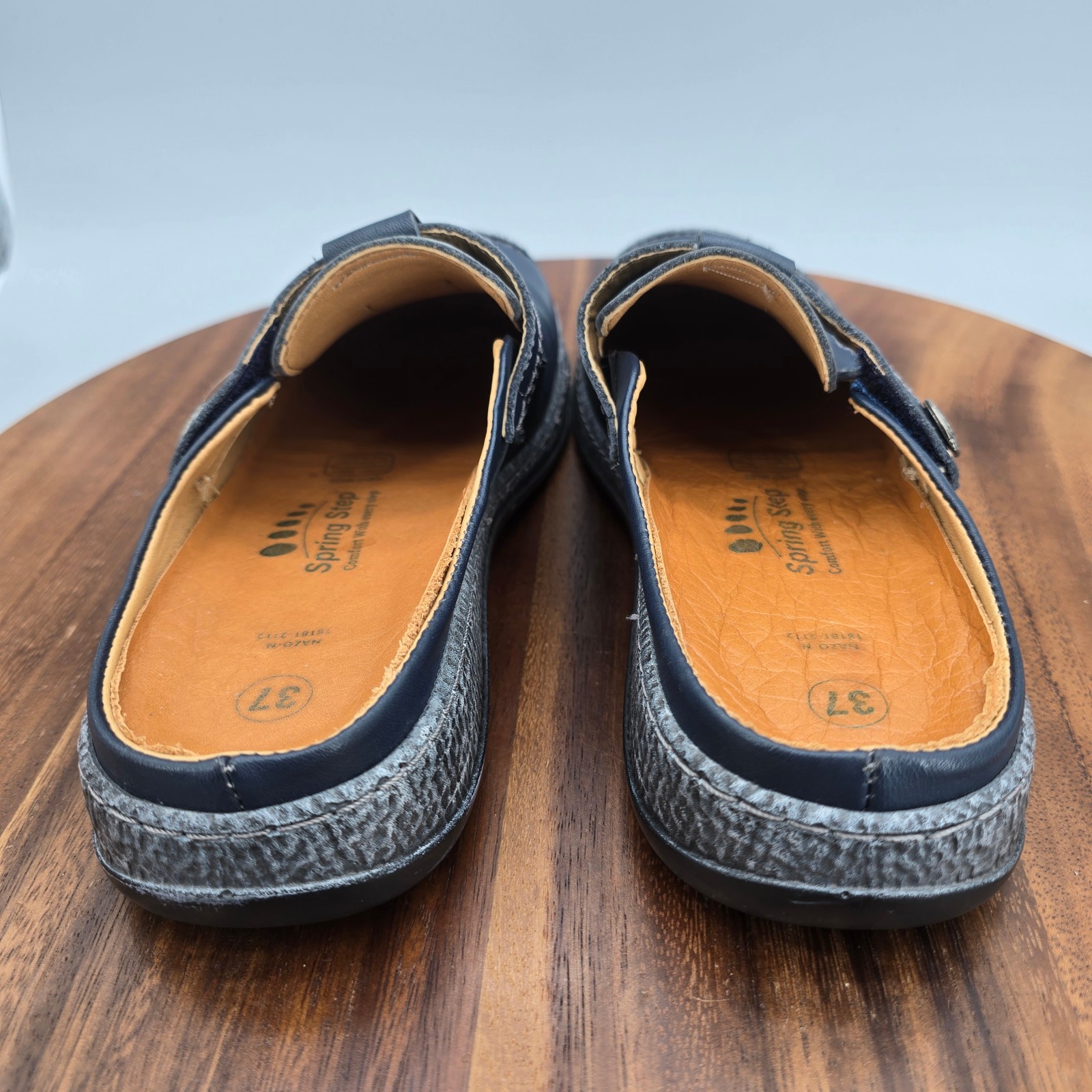 Spring Step Shoes Womens 6.5 37 Navy Blue Leather Slip On Comfort Mules Clogs
