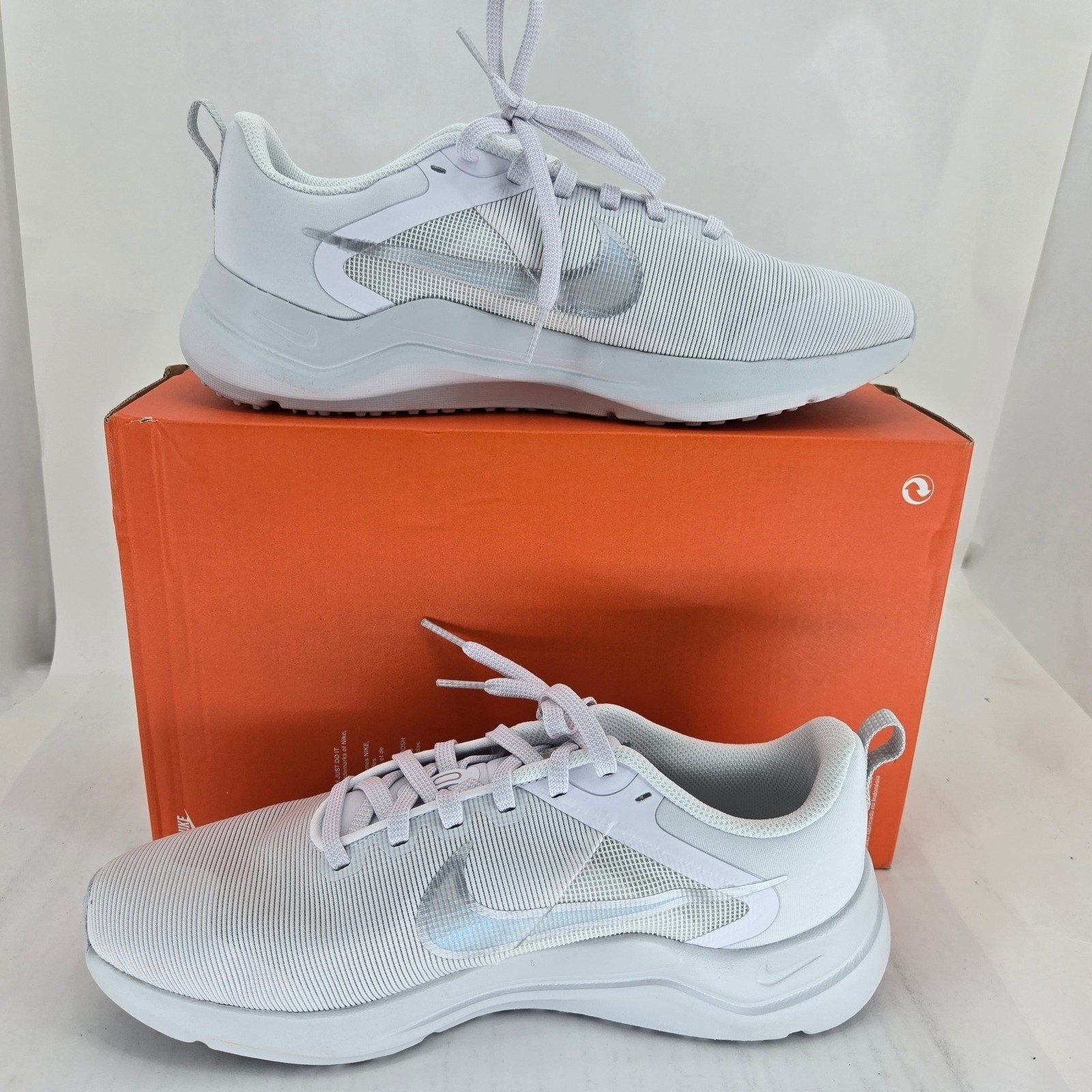 Nike Downshifter 12 Womens 11 White Metallic Silver Running Shoes DD9294-100