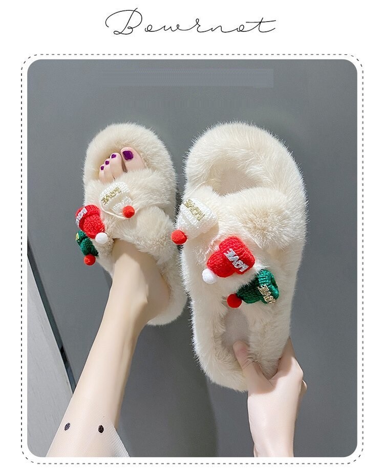 Faux Fur Slides Fuzzy Fluffy Slippers Flat Indoor Outddor Soft Sandals Open Toe