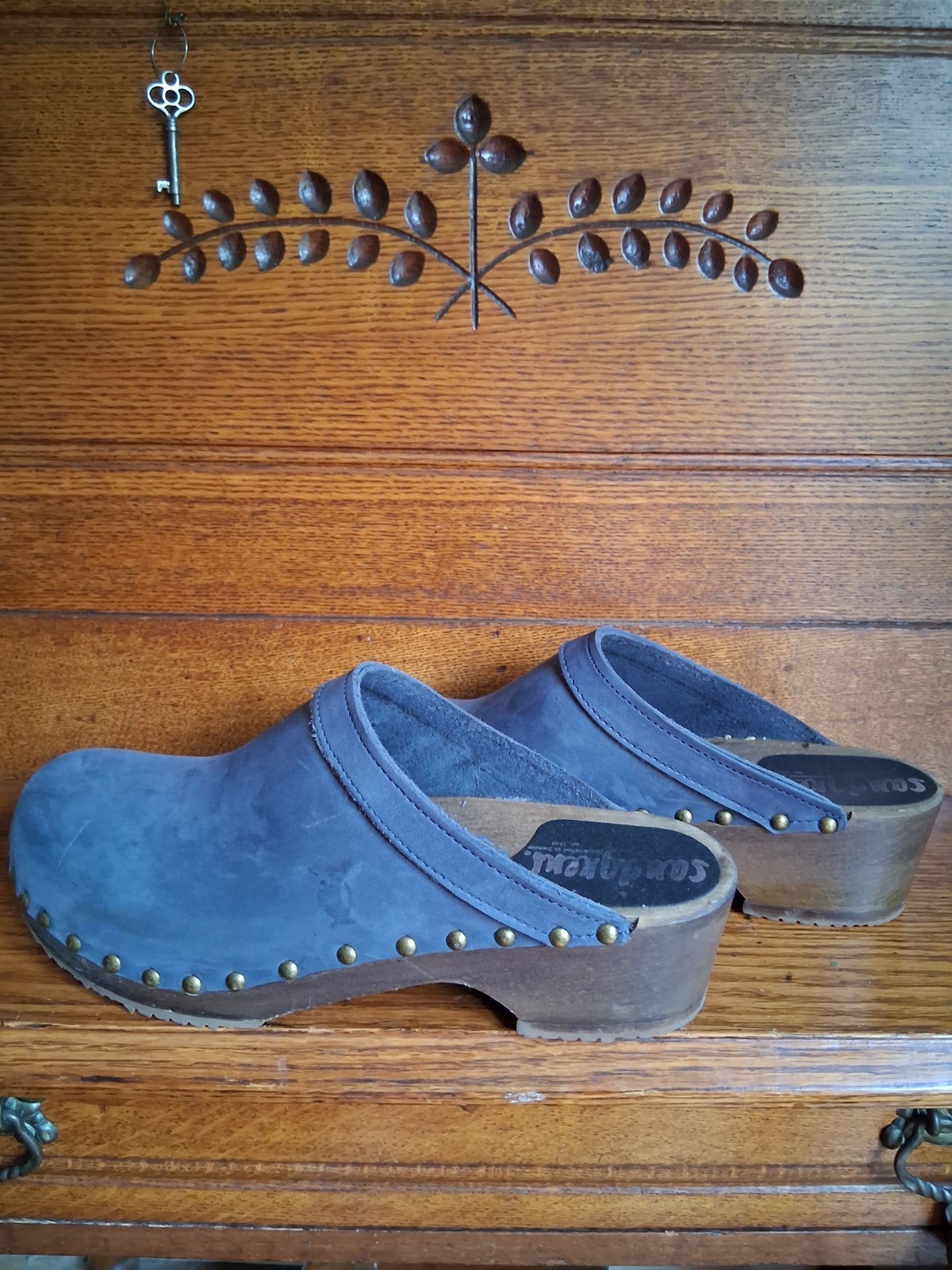 Blue Sandgren Athens Wooden Clogs Mules size EU 40