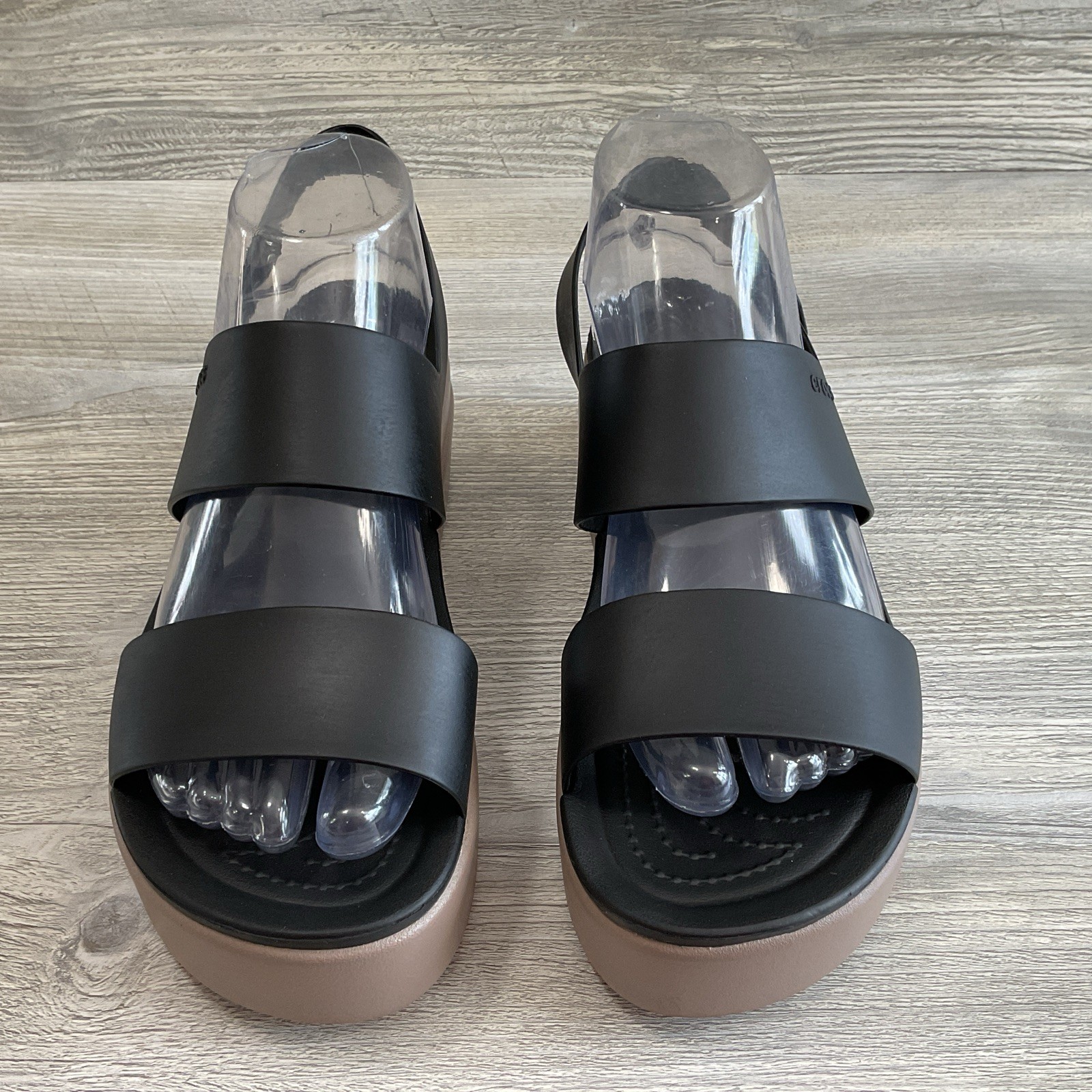 Crocs Literide Brooklyn Platform Black Slingback Beige Wedge Sandle Women’s 9 US
