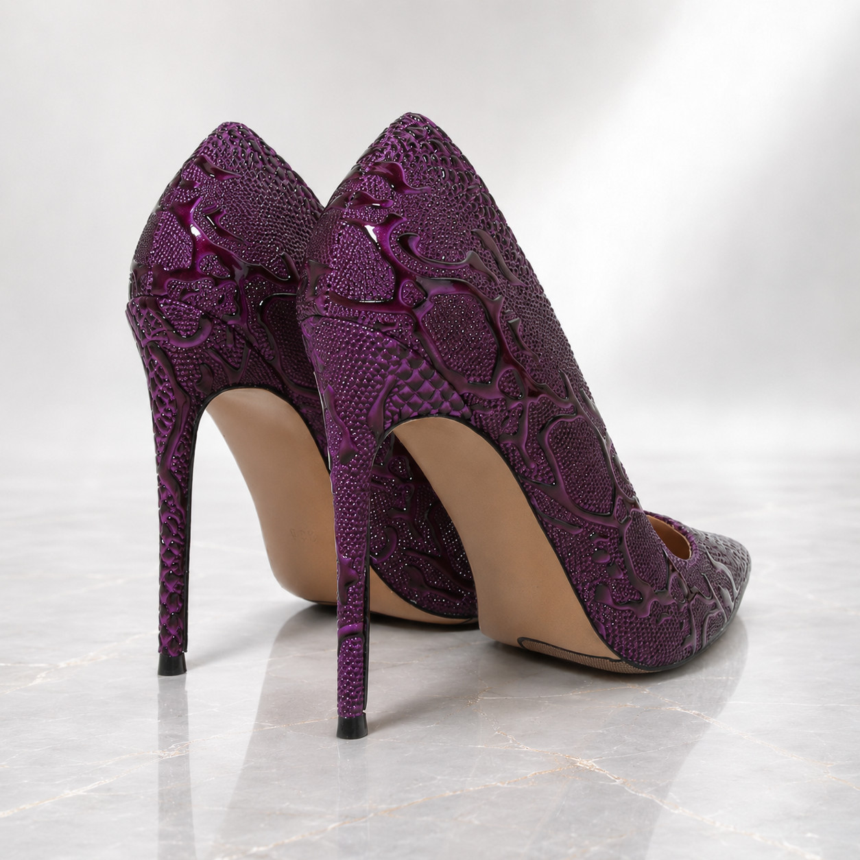 Women’s 12cm High Heel Embossed Pointed Toe Stiletto Pumps Party Dress Shoes