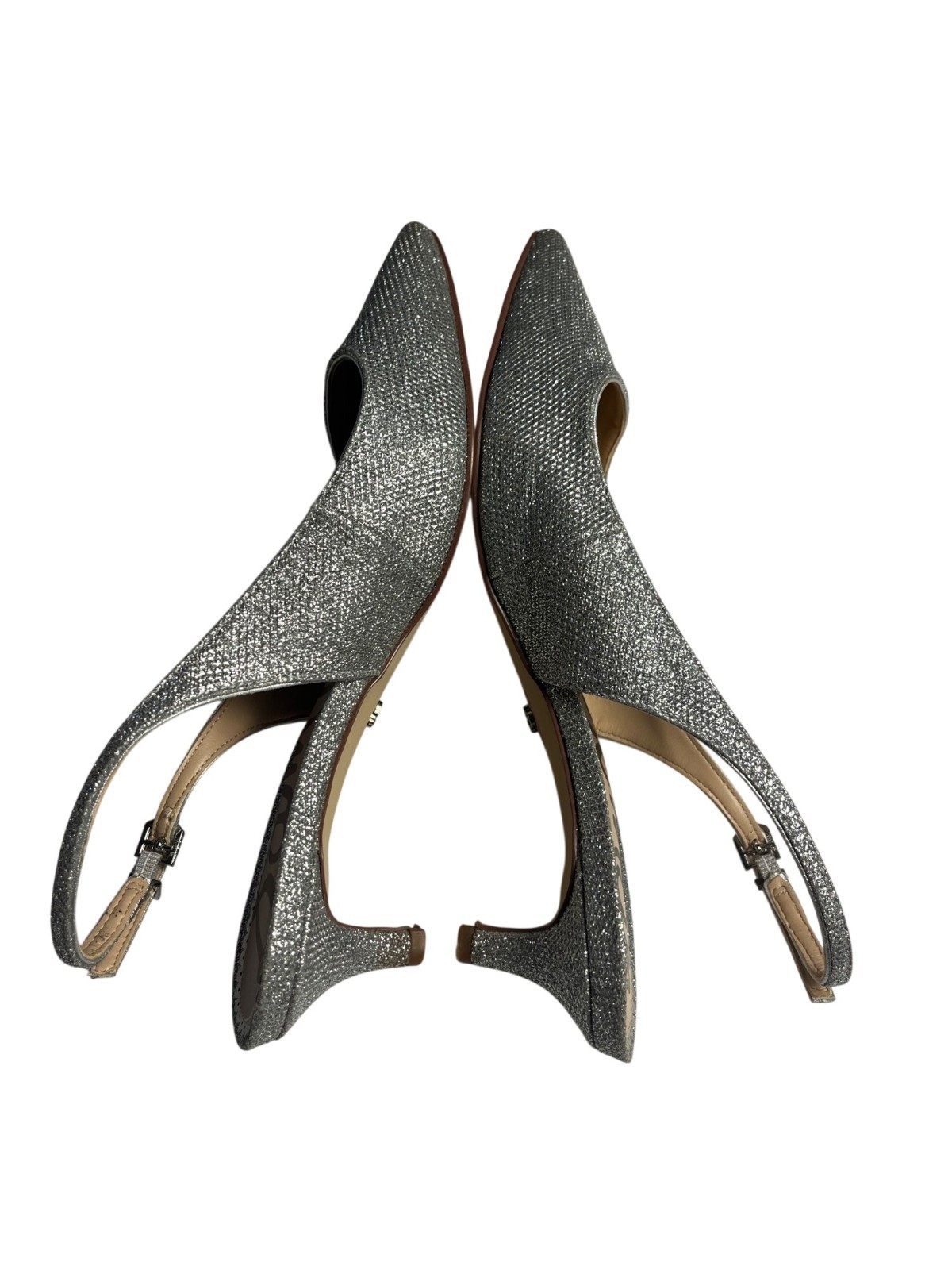 Sam Edelman Womens Silver Sparkly Slingback Heels Size 8.5 Pointed Toe