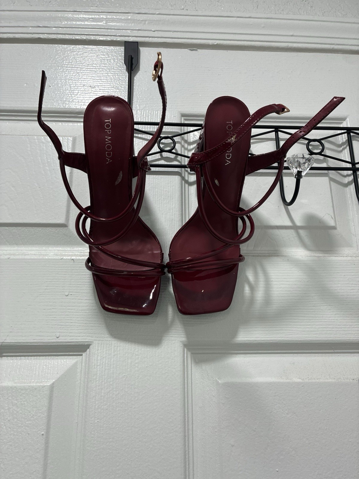 Top Moda Burgundy Strappy Square Toe Block Heel Sandals – Women’s