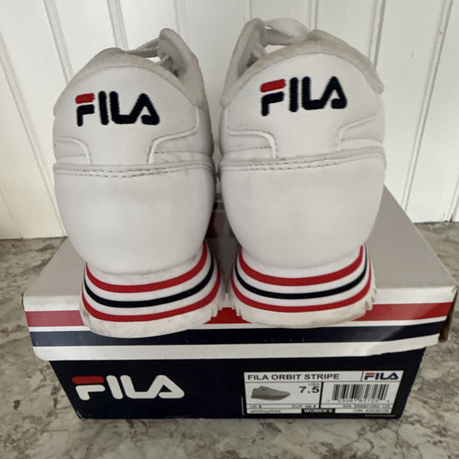 FILA Orbit Stripe Womens Low Top Lace-Up Athletic Sneakers White Red Blue