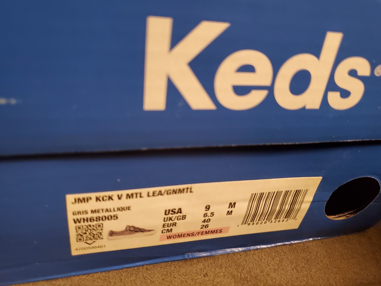 NEW Keds Jump Kick V Gunmetal Hook loop Womens Silver Sneaker Shoe size 9 M NIB