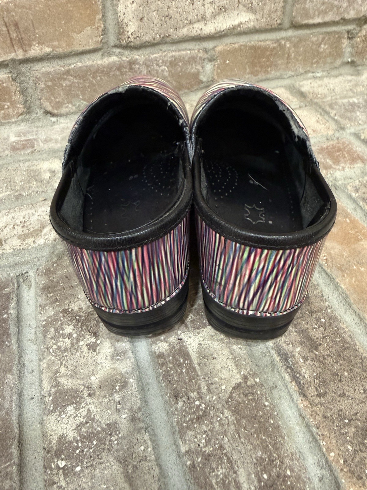 Dansko Women’s Patent Leather Slip-On Clogs Size 36UK Striped Multicolor Black