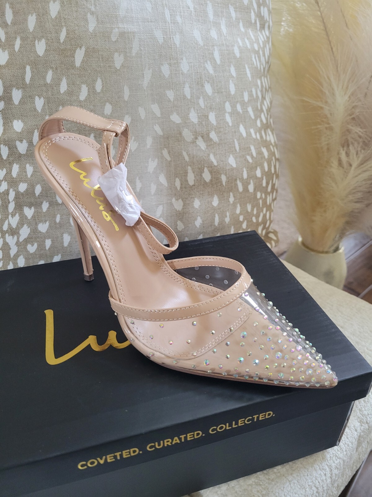 Nude Clear Rhinestone Pointed toe Heels-Lulu’s Women’s Size 8