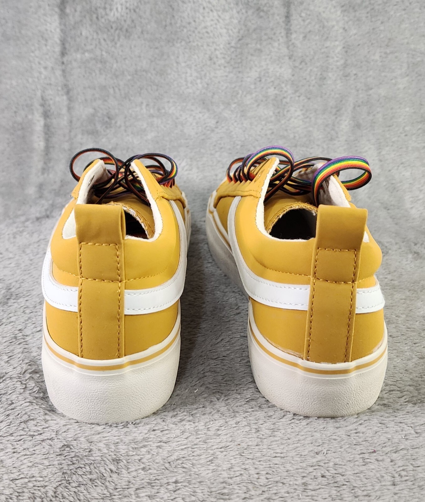 Primark Shoes Womans Size 7 Yellow Synthetic Casual Rainbow Lace Up Sneakers