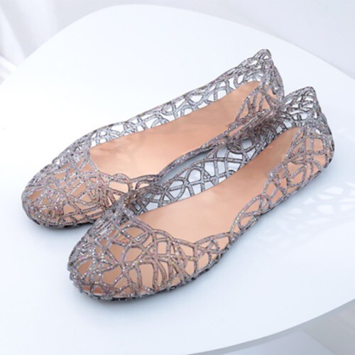 Jelly Shoes Slip On Beach Sandals Women Hollow Out Crystal Ladies Flats Summer