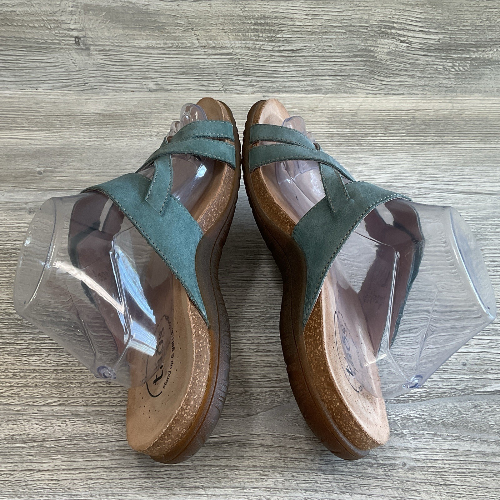 Taos Perfect Sandals Leather Comfort Women 10 Adjustable Cork Footbed Thong Blue