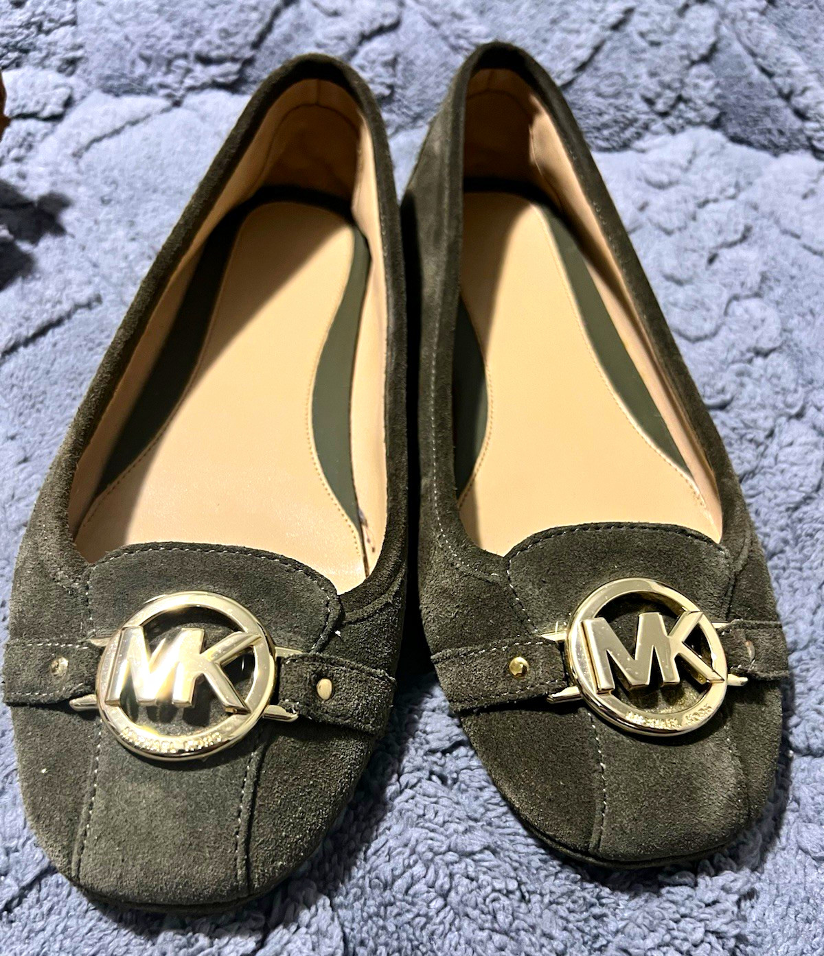 Michael Kors Women’s Gray Suede Slip-On Ballet Flats Logo Round Toe US 10 M