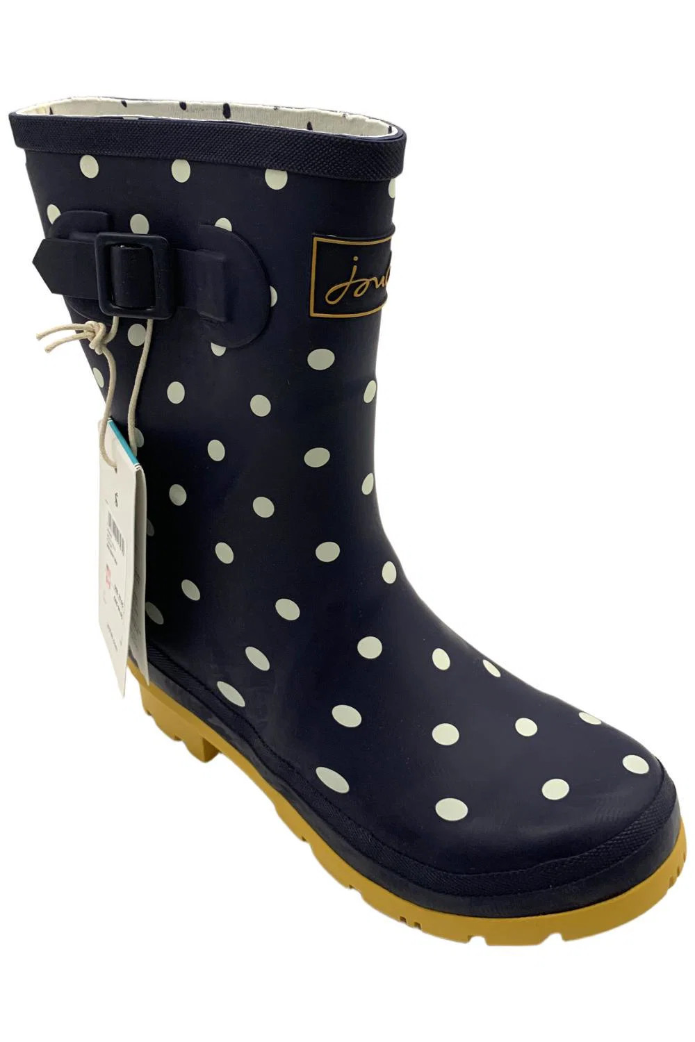 Joules Mid Rain Boots Molly Welly Polka Dots Navy