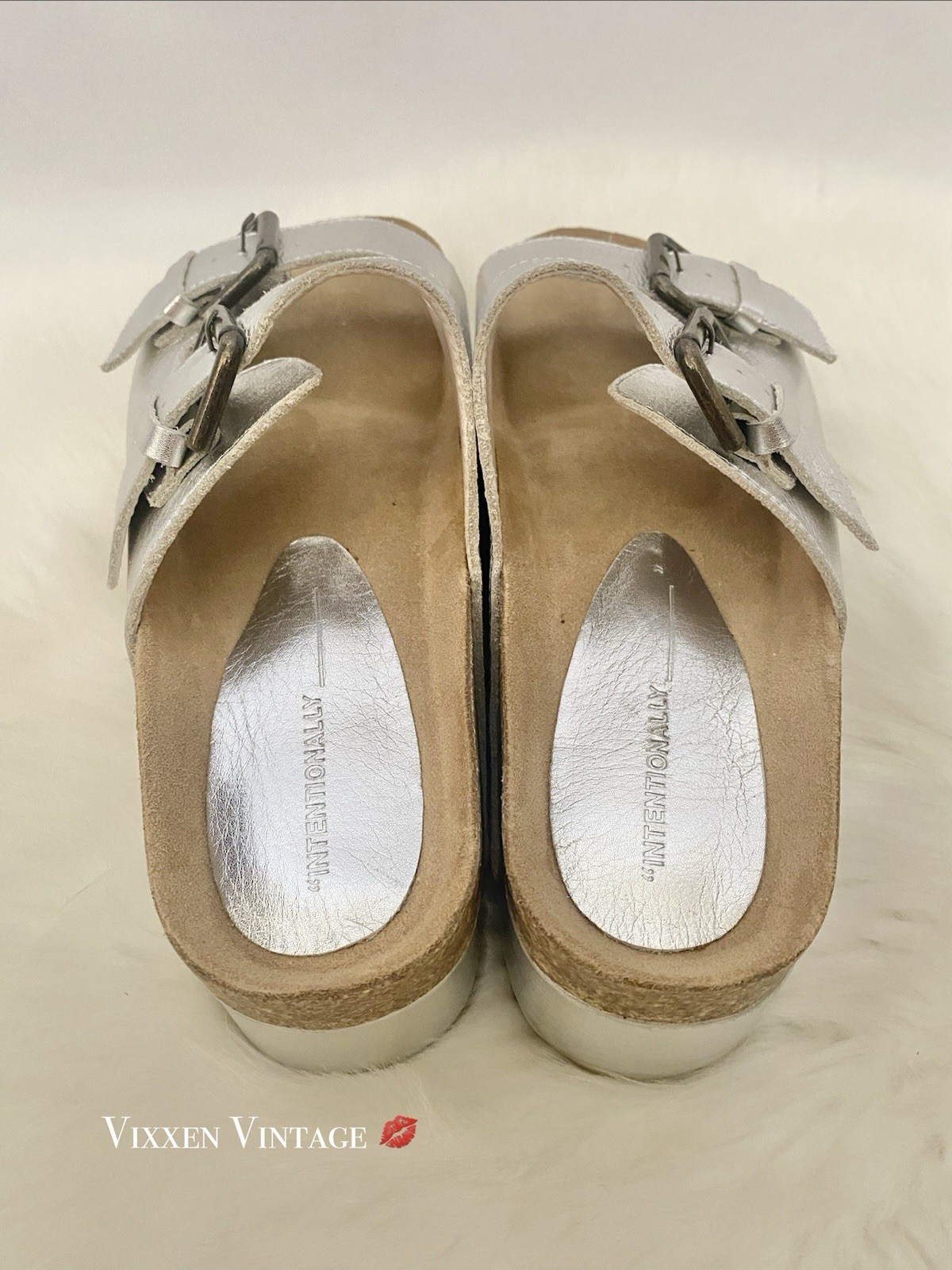FREE PEOPLE X INTENTIONALLY BLANK ‘RULE BREAKER FLATFORM SANDALS’ IN SILVER $210