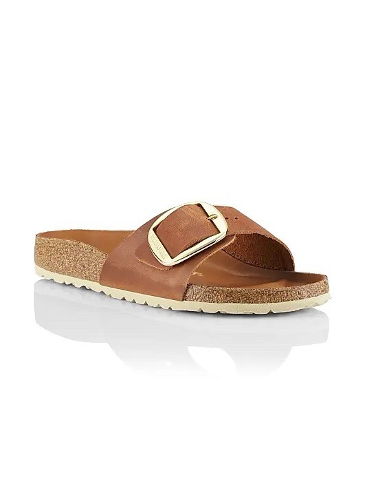 Birkenstock Madrid Big Buckle Oiled Leather Slide Sandals Cognac 9-9.5 US / 40EU