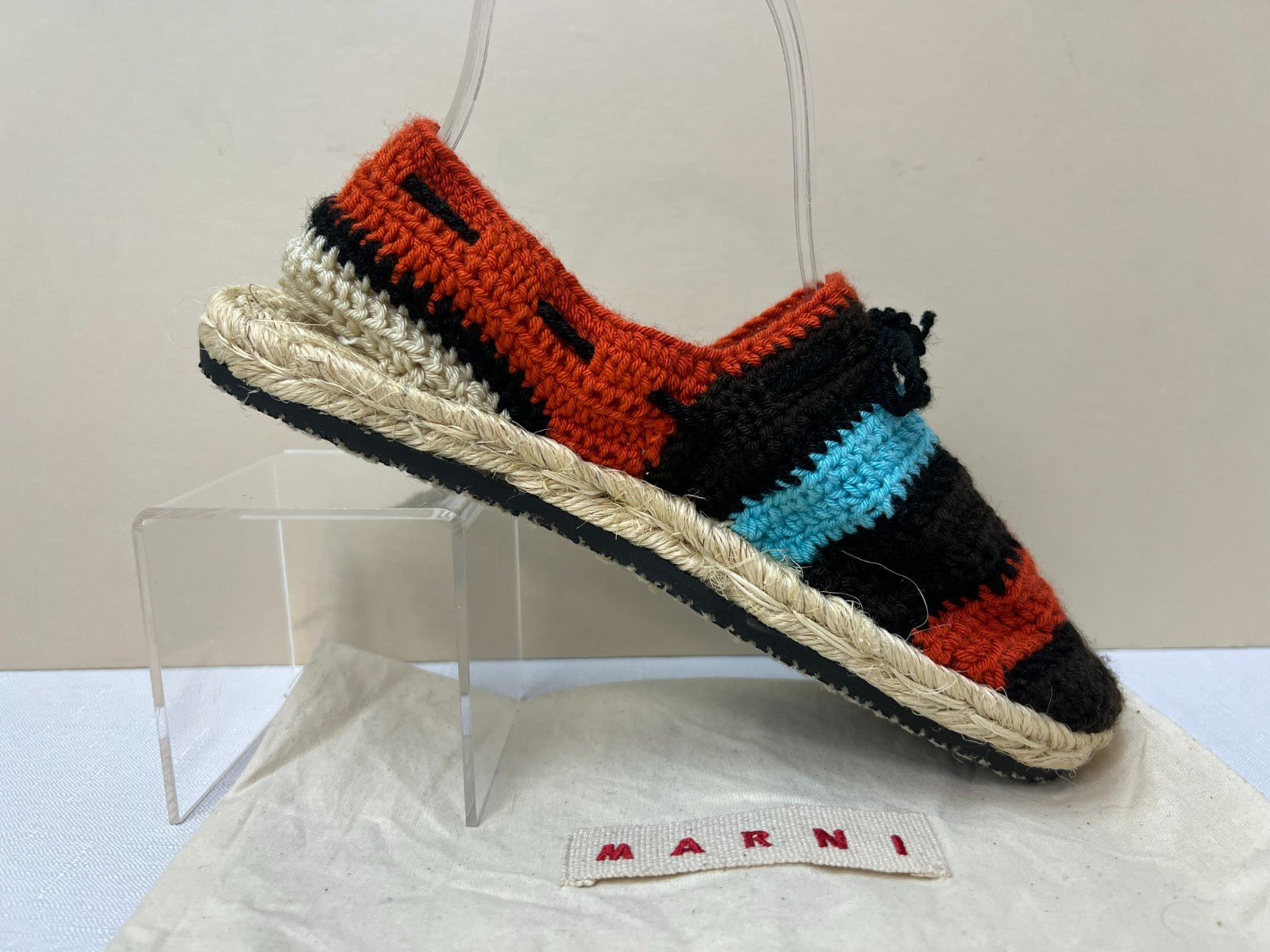 Marni Crochet Sling Back Flats Multi Color Raffia Braid Insole + Pouch SZ 8