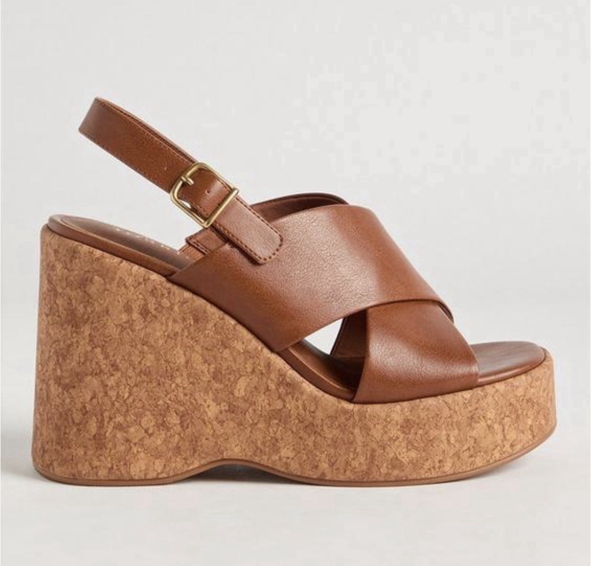 NEW Torrid Cross Strap Wedge Brown Shoes 4” Cork Heel Size 7.5 Wide WW NWOB