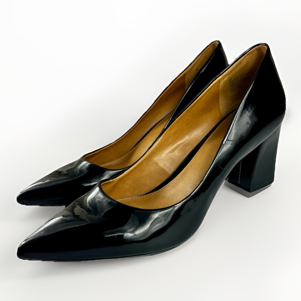 14th & Union Black Patent Leather Pumps Heels, Pointed Toe, Cube Heel Size 9 M