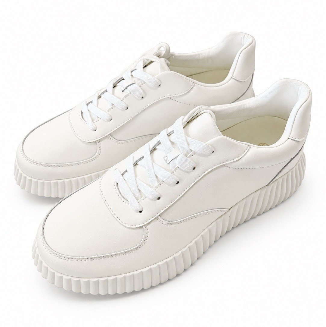 Mysoft White Leather Low Top Lace-Up Athletic Sneakers Solid 25S-WLYD0502