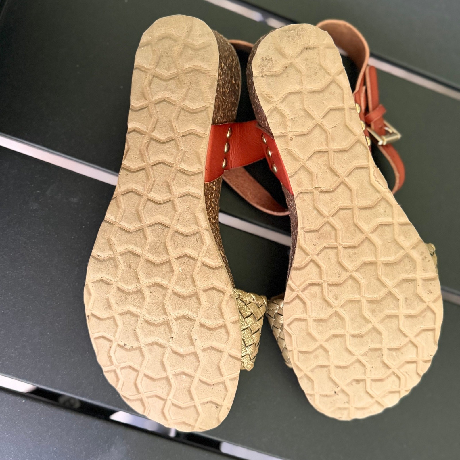 Bjorndal Womens Cork Wedge Sandals Orange Coral Ankle Strap Platform Heel [Size]