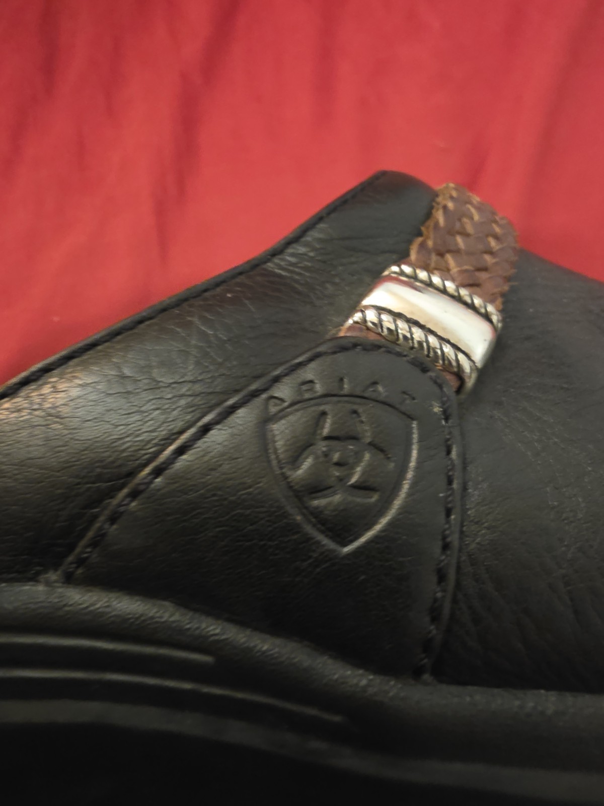 Ariana Black Leather Clogs W/Brown Braided Strap. US Size 8B.