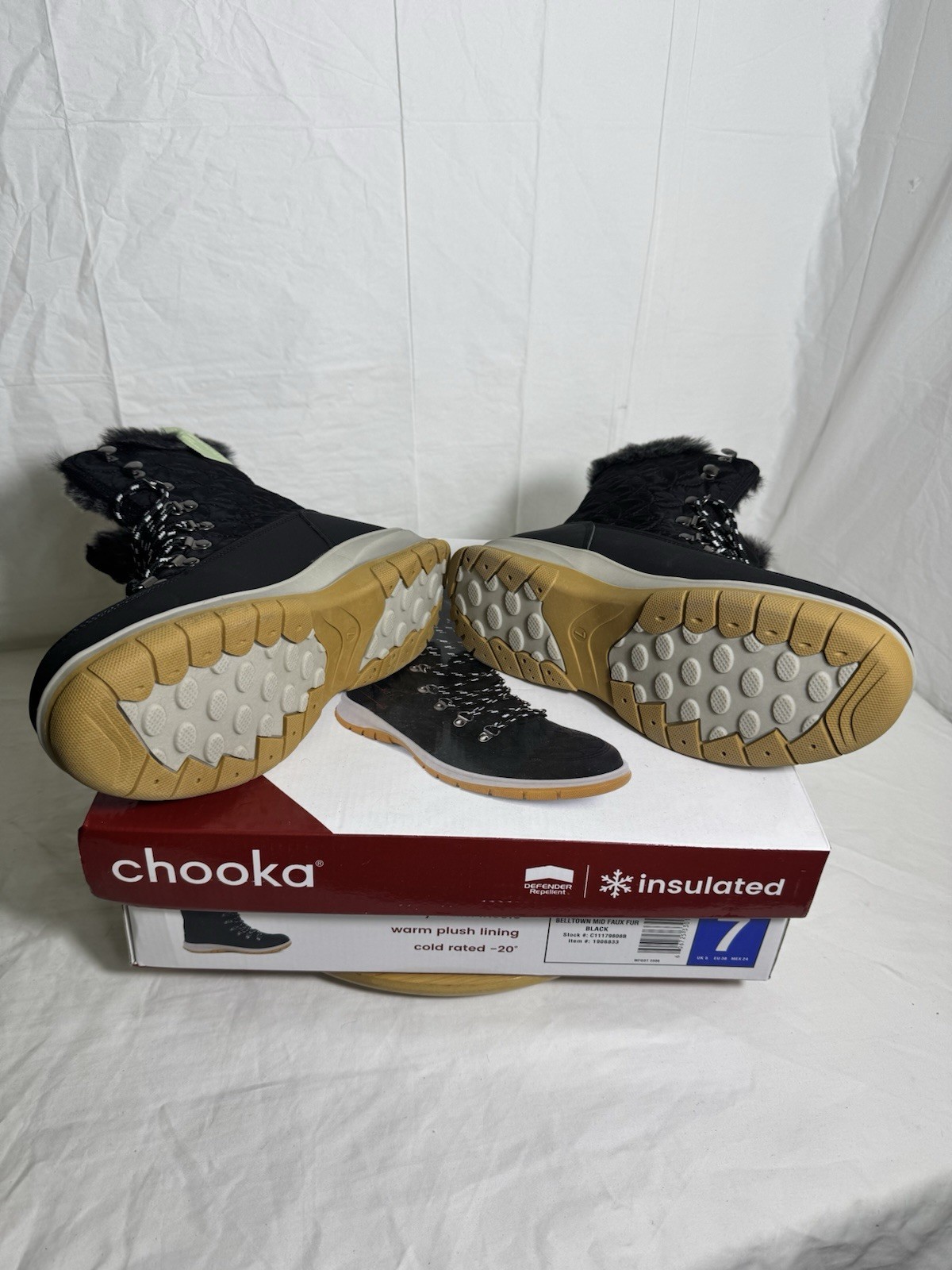 Chooka Belltown Mid Faux Fur Boots Women’s Size 7 Black Insulated Winter New