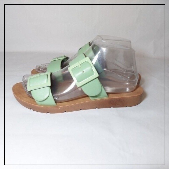Olivia Miller Sandals Women 8 Mint Resort Woven Double Buckle Platform Slides
