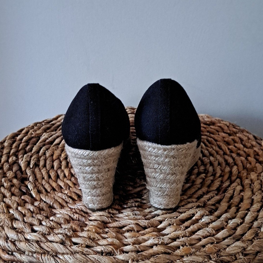 J.CREW Womens Classic Preppy Summer Black Canvas 3.25″ Wedge Espadrilles S-8