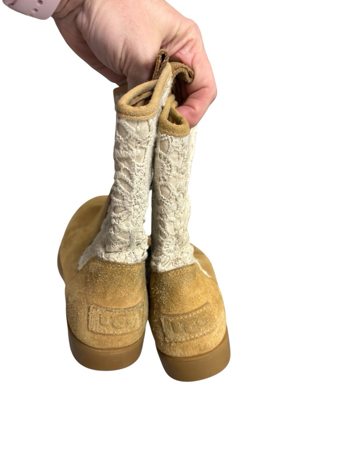 UGG Dahlia Lace Suede Beige Brown Western Boots Size 5