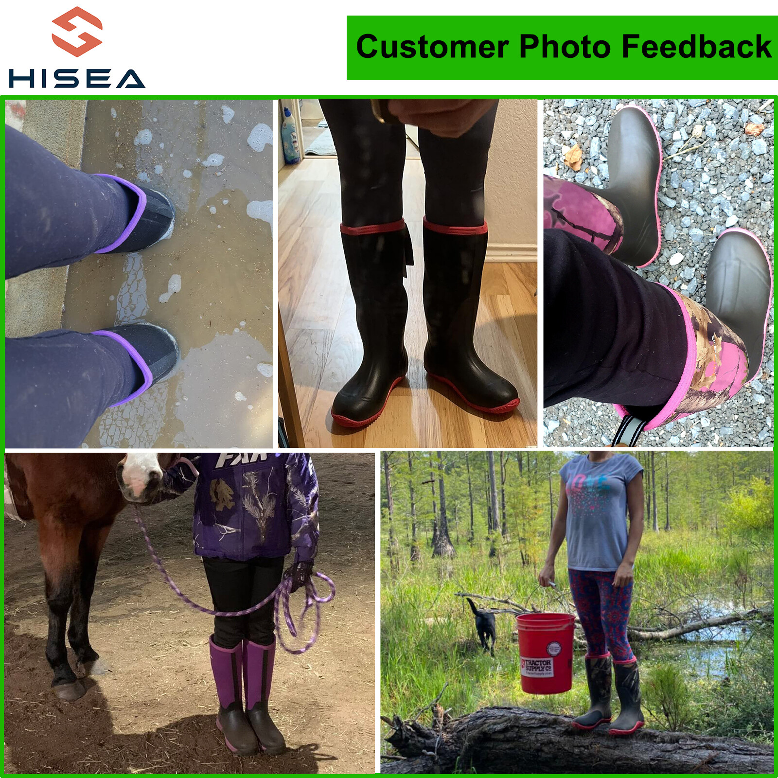 HISEA Women Rain Boots Neoprene Waterproof Outdoor Mud Working Hunting Knee Boot
