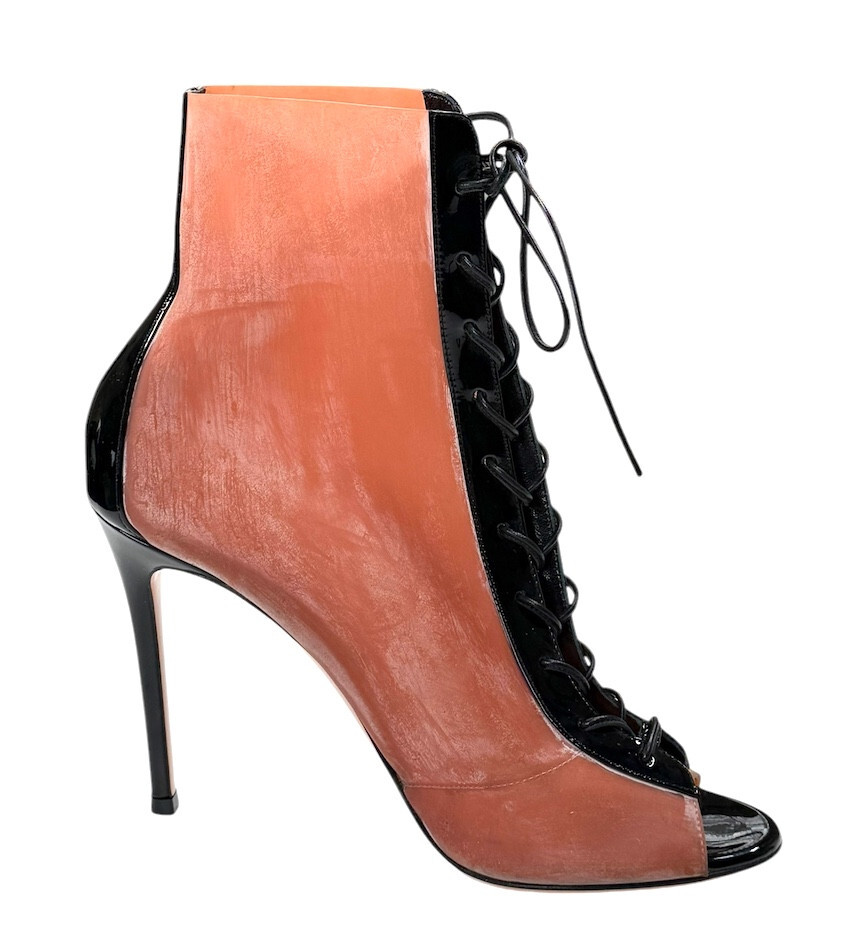 Gianvito Rossi Boots 40 Ree Blush Pink Latex Lace Up Peep Toe Single Boot Only