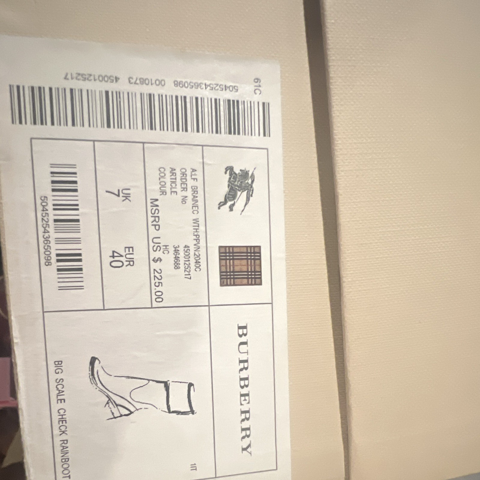 Burberry Nova Check Mid-Calf Waterproof Pull-On Rain Boots Women US 9 EU 40