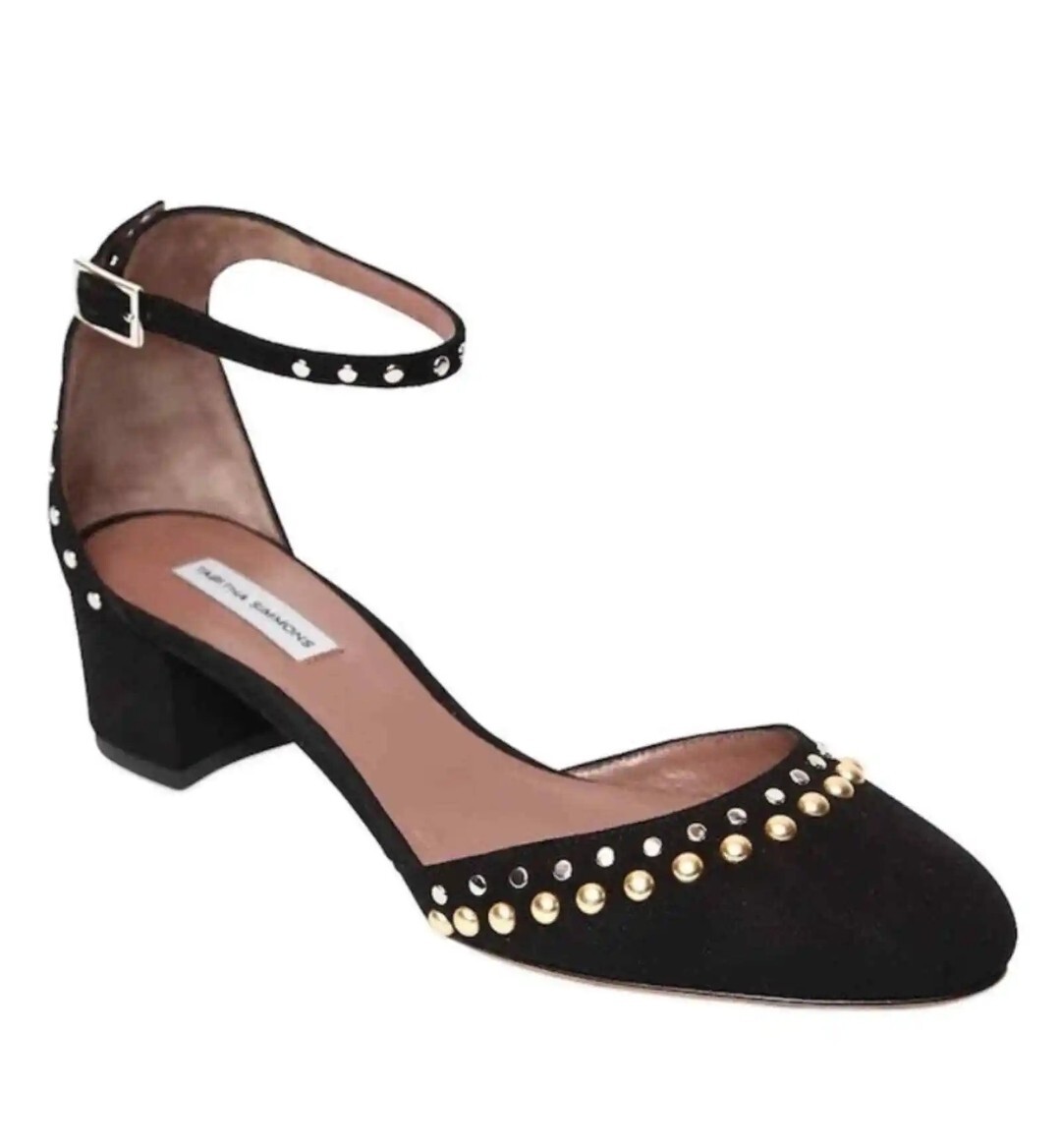 Tabitha Simmons Anais Black Suede Leather Studded Ankle Strap Pump Shoes 40.5