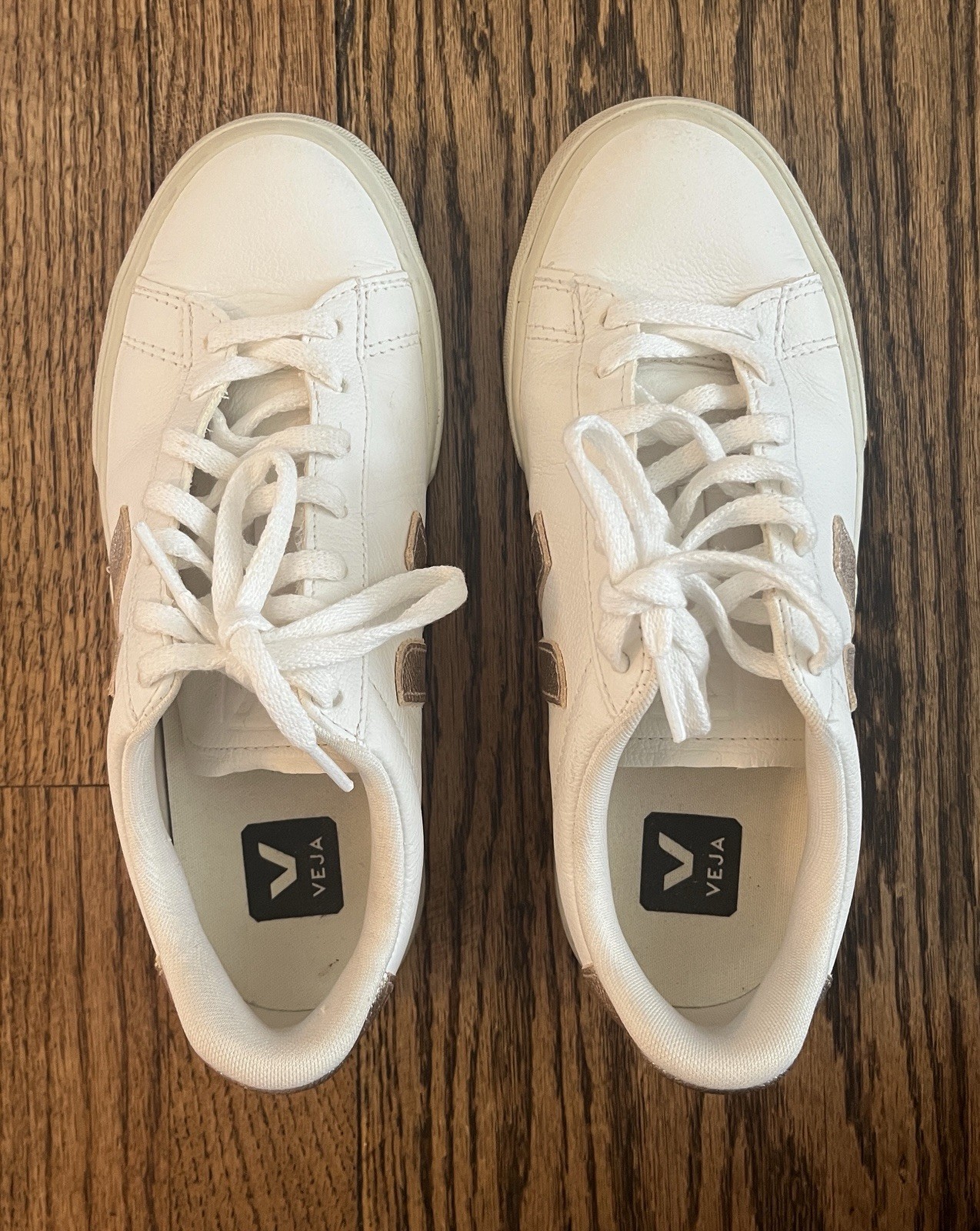 Veja Campo Leather White Platine Rose Gold Sneakers Womens Size 7 EUR 38
