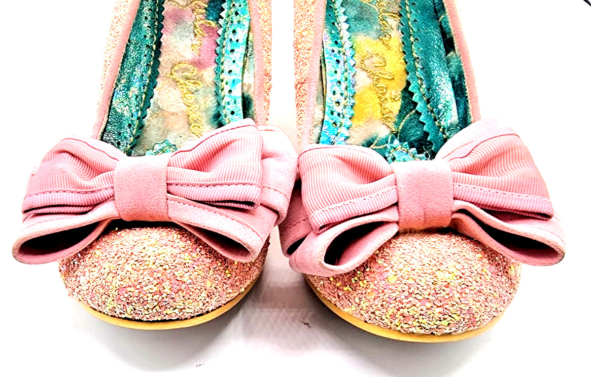 IRREGULAR CHOICE Ban Joe Women’s 39 Pink Bow Giltter Mid Heel Prom Formal Shoes