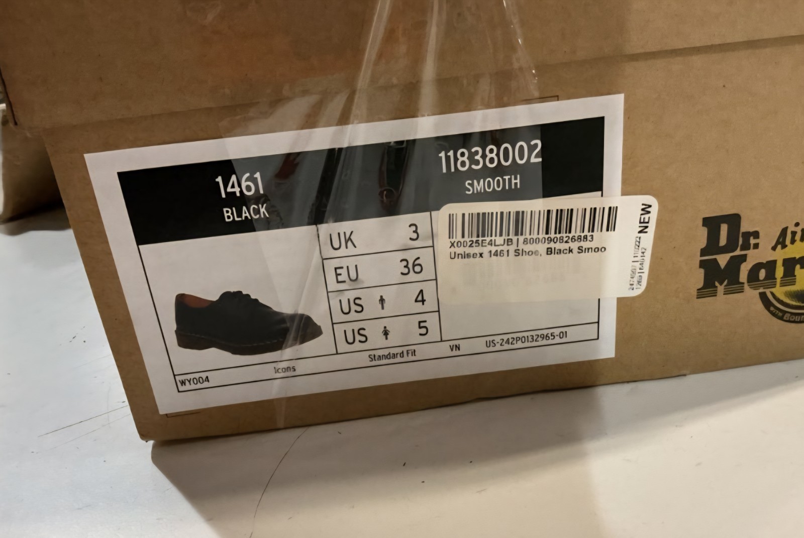 NIB Dr Martens 1461 Smooth Black Leather Oxfords 3 Eye Docs 4M/5W Rare Size