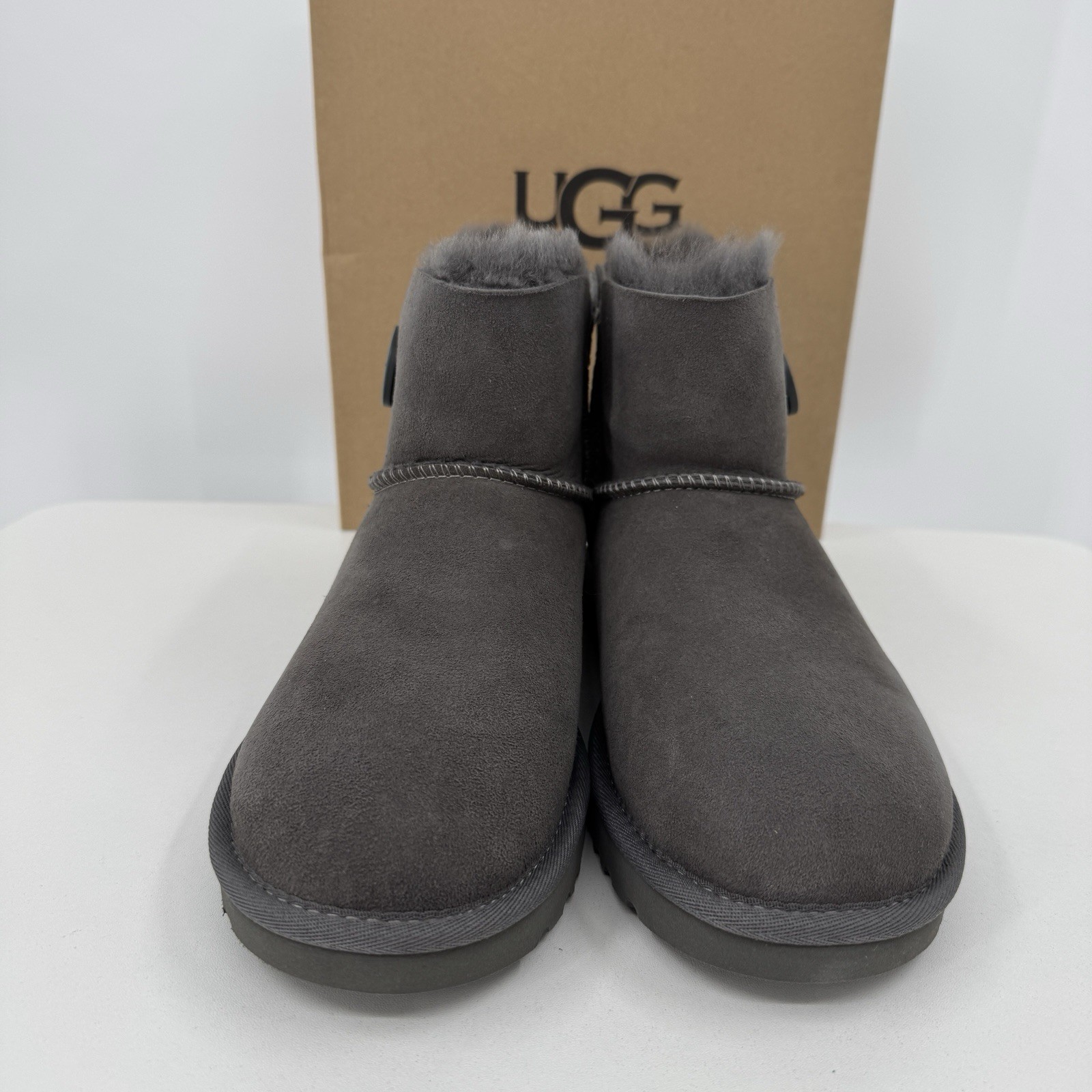 UGG Mini Bailey Button 2 Boots in Grey size 7 Women’s Wool-Lined 1016422