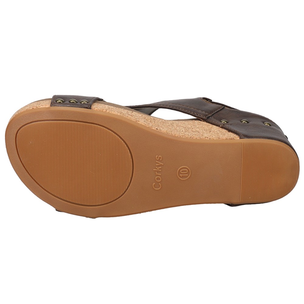 Corkys Carley Studded Slingback Wedge Womens Brown Casual Sandals 30-5316-CHSM
