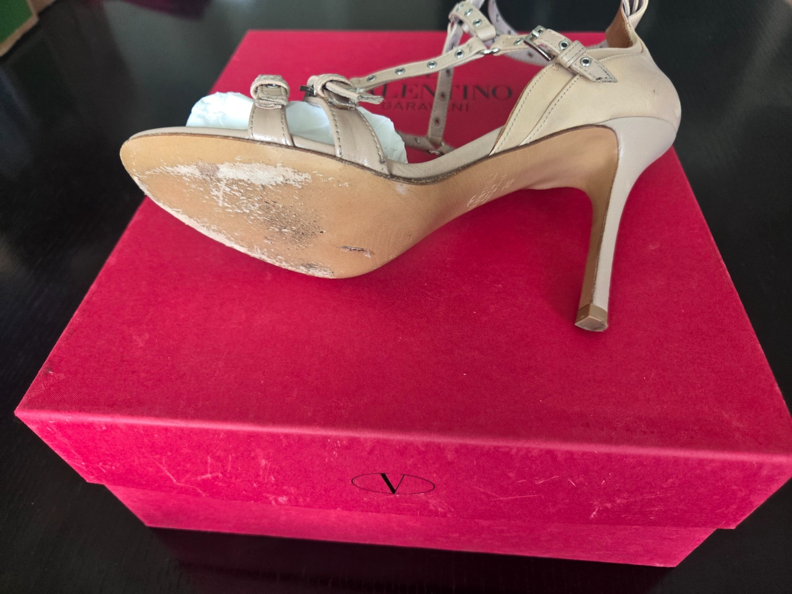 Valentino Garavani Cream Poudre Caged Leather Sandals P45 T100 OG Box Sz 36 M