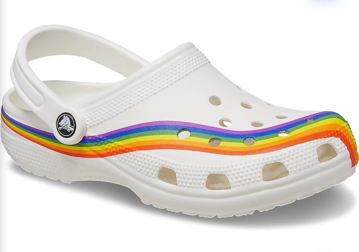 Crocs Platform Classic Crocband White/Rainbow Band Pride Clogs Men 10/ Women 12