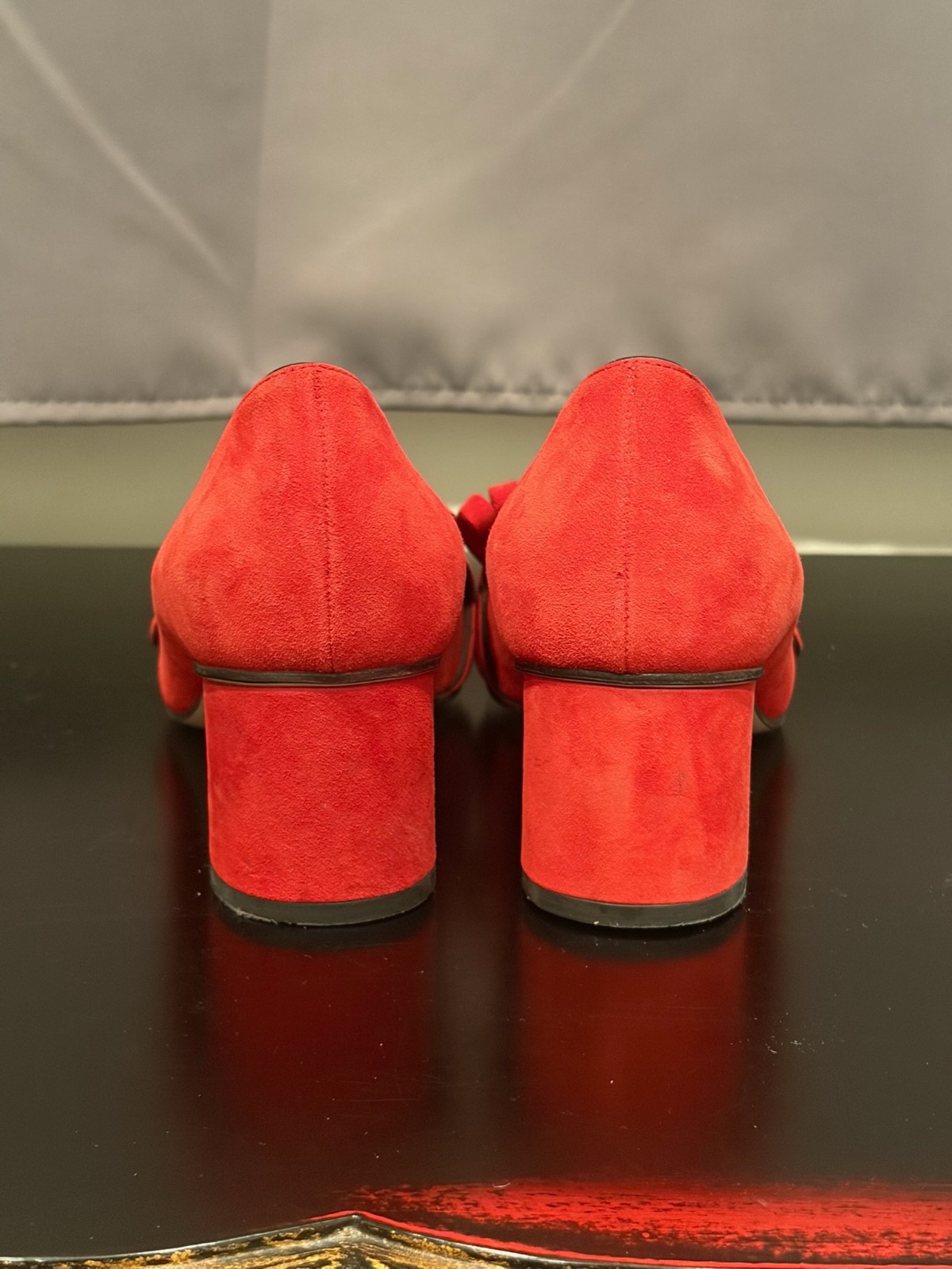 Gucci GG Marmont Fringe Red Suede Block Heel Loafer Pumps Shoes EU 39 Italy